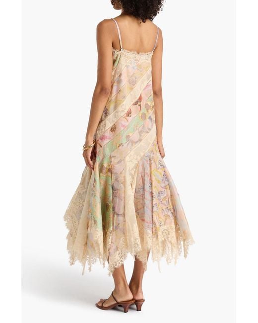 Zimmermann Natural Floral-Print Cotton-Blend Lace And Organza Maxi Dress