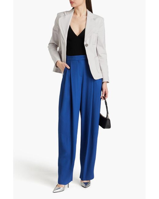 Emporio Armani Blue Pleated Crepon Tapered Pants