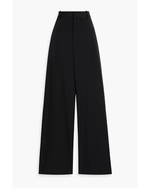 Balmain Black Grain De Poudre Wool Wide-Leg Pants