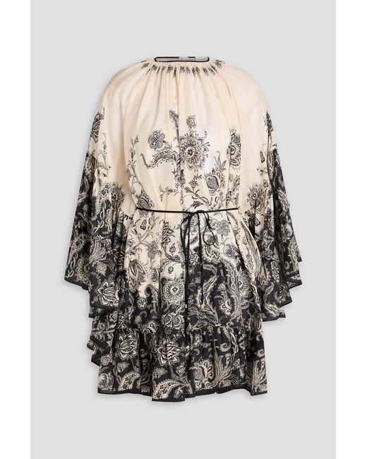 Zimmermann White Floral-print Silk-voile Mini Dress