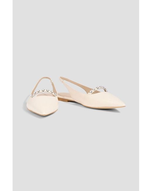 Stuart Weitzman White Faux Pearl-Embellished Leather Slingback Point-Toe Flats
