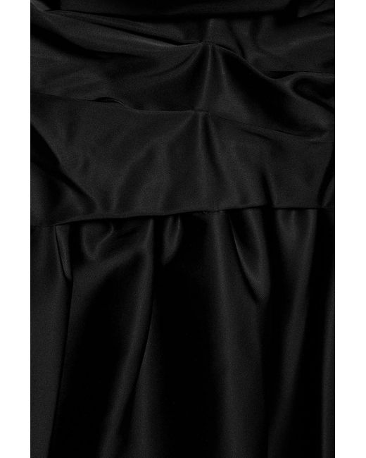 SIMKHAI Black Astoria Off-the-shoulder Gathered Satin Mini Dress