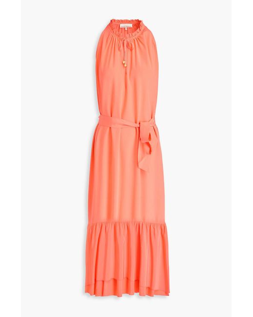 Heidi Klein Pink Ruffled Silk Crepe De Chine Midi Dress