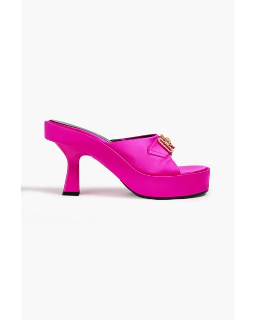 Versace Pink Embellished Satin Platform Mules