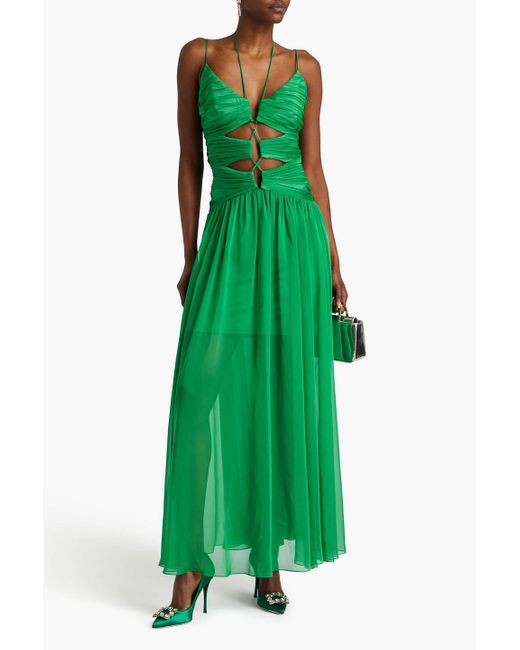 Rasario Green Cutout Chiffon Maxi Dress