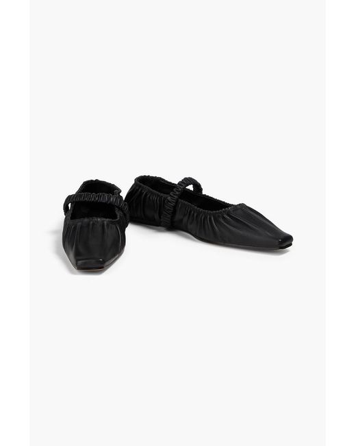 STUDIO AMELIA Black Zadie Gathered Leather Mary Jane Flats
