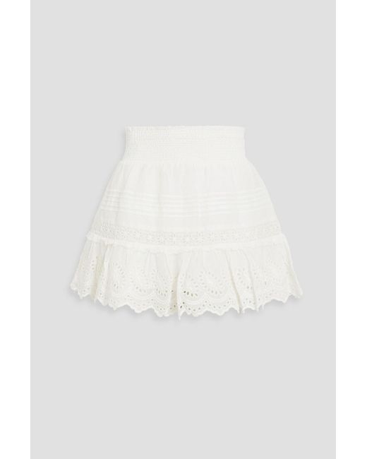 LoveShackFancy White Jimena Ruffled Broderie Angalise Cotton Mini Skirt