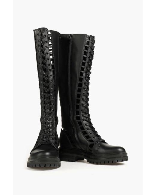 Gianvito Rossi Black Halsey Cutout Leather Combat Boots