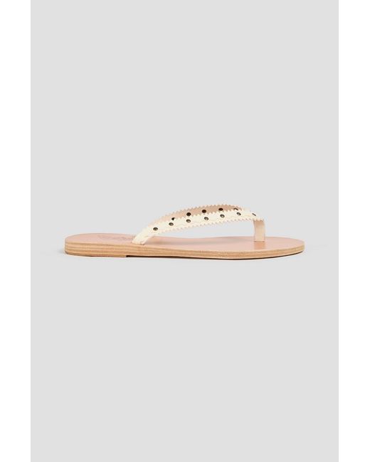 Ancient Greek Sandals White Spathi Studded Leather Flip Flops