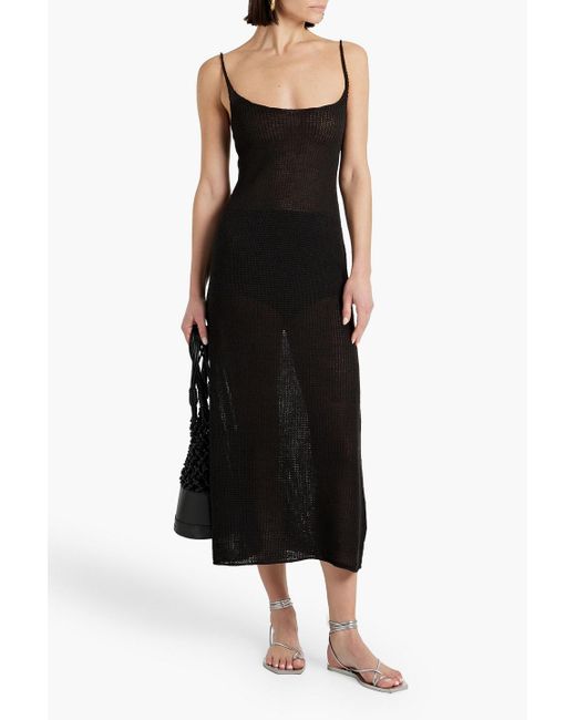 Onia Black Open-back Crochet-knit Linen Midi Dress