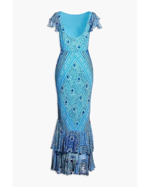 Rixo Blue Ordinia Cutout Floral-Print Crepe Maxi Dress