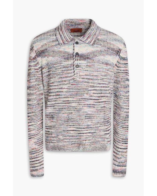 Missoni Gray Space-Dyed Ribbed Cashmere And Wool-Blend Polo Sweater for men