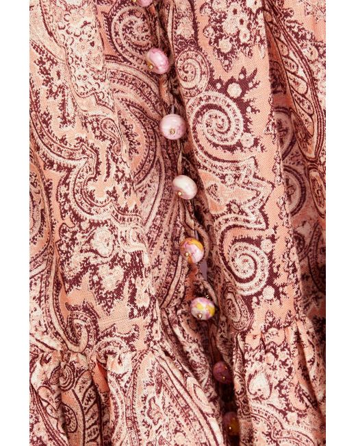 Zimmermann Pink Lace-trimmed Paisley-print Linen Mini Dress