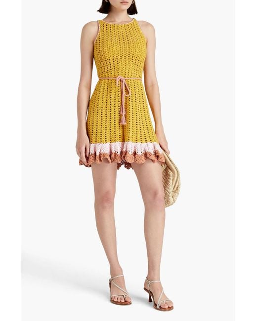 Zimmermann Yellow Ruffled Crocheted Cotton Mini Dress