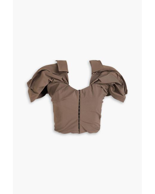 Jacquemus Brown Le Haut Cropped Pleated Twill Top