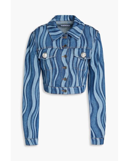 Area Blue Cropped Printed Denim Jacket