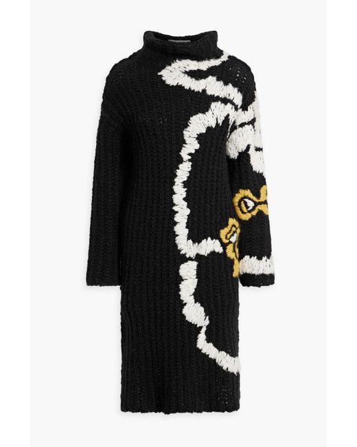 Valentino Garavani Black Oversized Embroidered Alpaca-blend Turtleneck Sweater