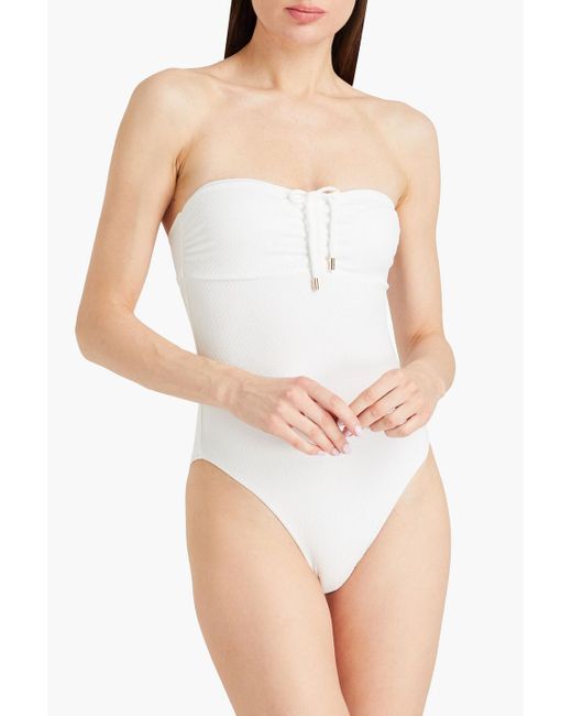 Melissa Odabash White St. Kitts Ruched Cutout Seersucker Bandeau Swimsuit
