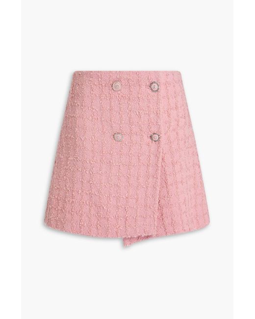 Versace Pink Wool-Blend Bouclé-Tweed Mini Wrap Skirt