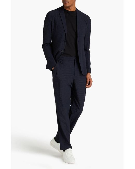 Emporio Armani Blue Pleated Seersucker Suit Pants for men