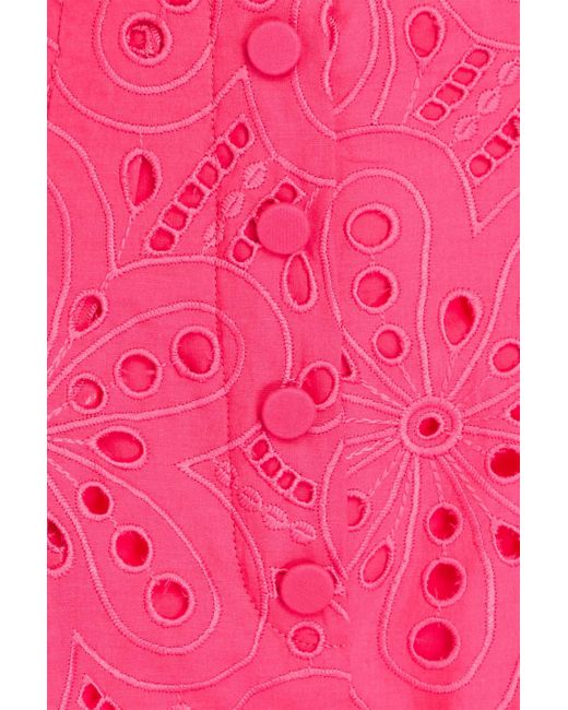 Charo Ruiz Pink Gabrielle Pleated Broderie Anglaise Cotton-Blend Shorts
