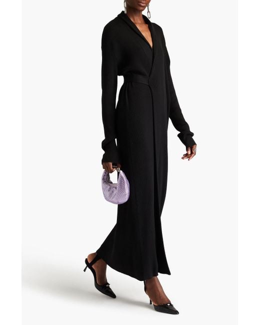 Balenciaga Black Ribbed Silk Maxi Wrap Dress