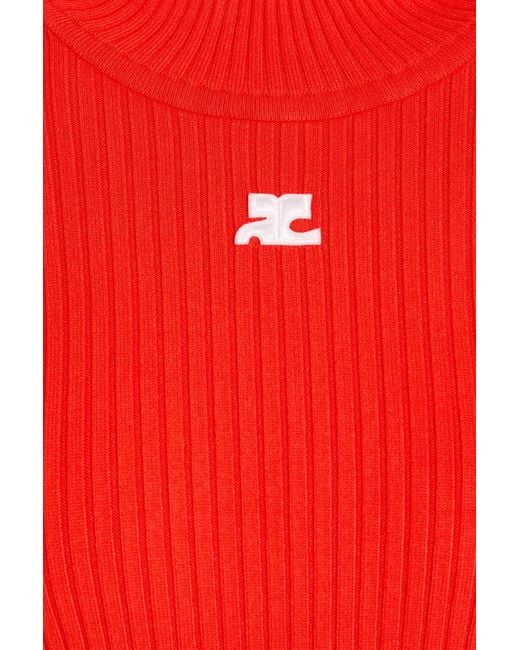 Courreges Red Rollkragenpullover aus rippstrick mit stickereien