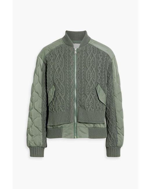 Jonathan Simkhai Green Rollins Quilted Shell And Cable Knit Bomber Jacket