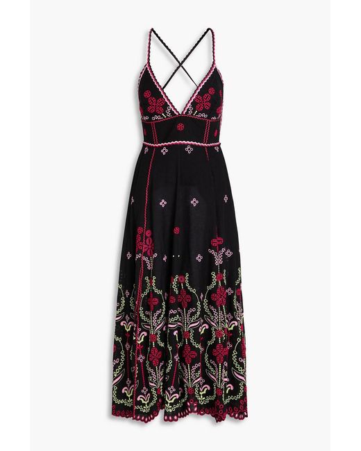 Charo Ruiz Black Jodie Broderie Anglaise Cotton-Blend Midi Dress