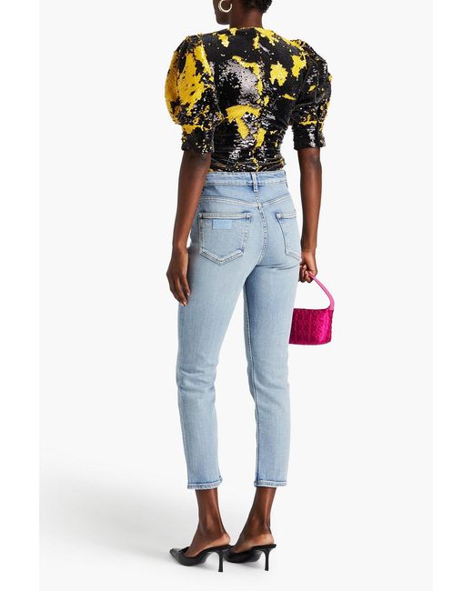 Ganni Blue Cropped Faded High-rise Slim-leg Jeans