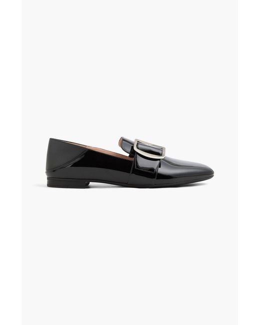 Bally Black Boucle Buckled Patent-Leather Collapsible-Heel Loafers