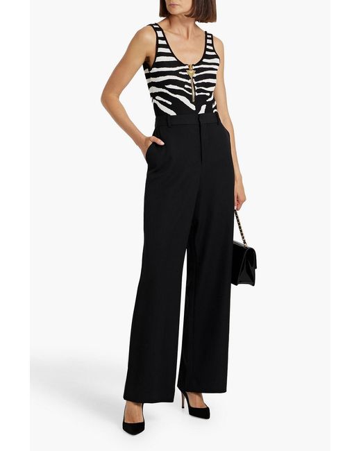 Balmain Black Grain De Poudre Wool Wide-Leg Pants