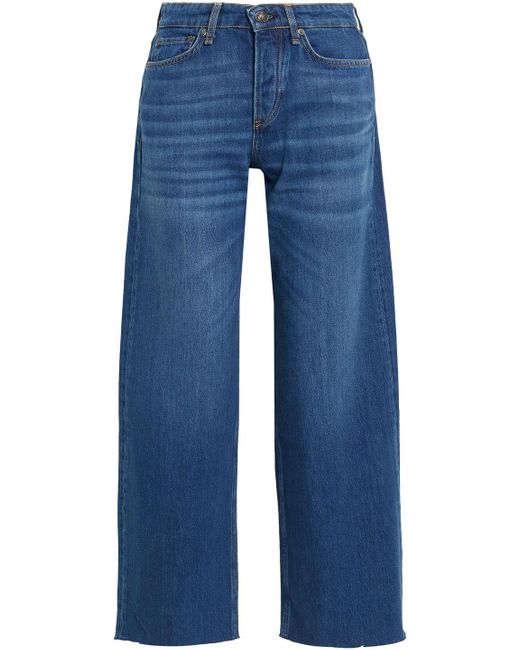 Rag & Bone Denim Logan Frayed Cropped High-rise Wide-leg Jeans in Mid ...