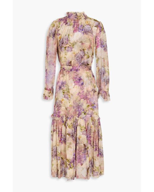 Zimmermann Purple Ruffled Floral-print Chiffon Midi Dress