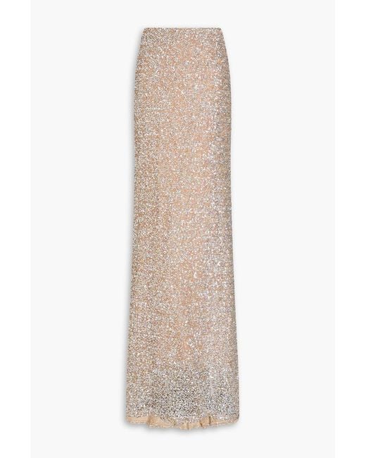 Costarellos Natural Ella Sequined Tulle Maxi Skirt