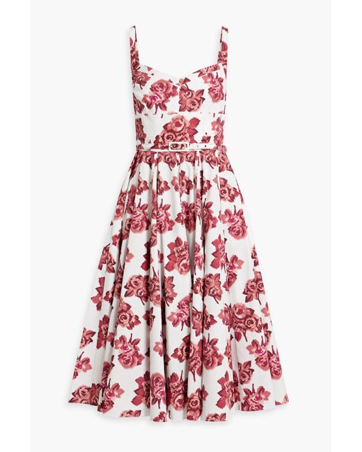 Emilia Wickstead Red Elita Belted Floral-print Cotton-poplin Midi Dress