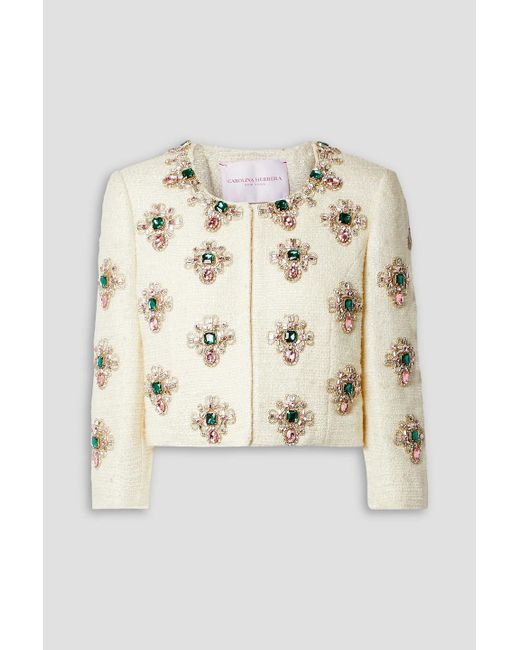 Carolina Herrera Natural Embellished Embroidered Tweed Jacket