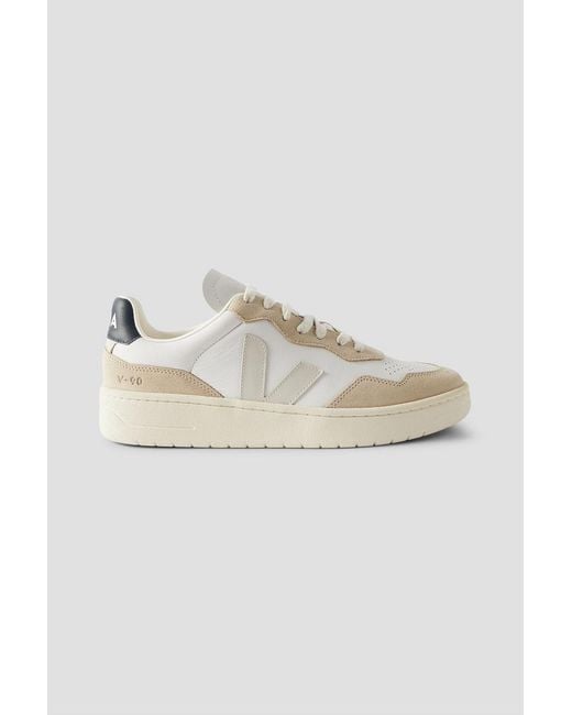 Veja White V-90 Suede And Leather Sneakers for men