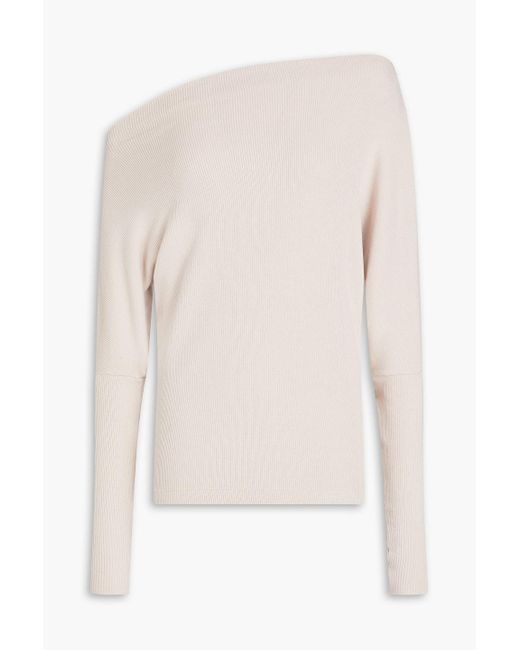Enza Costa White One-shoulder Ribbed-knit Sweater
