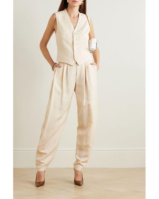 Ralph Lauren White Avrill Linen And Silk-Blend Tapered Pants