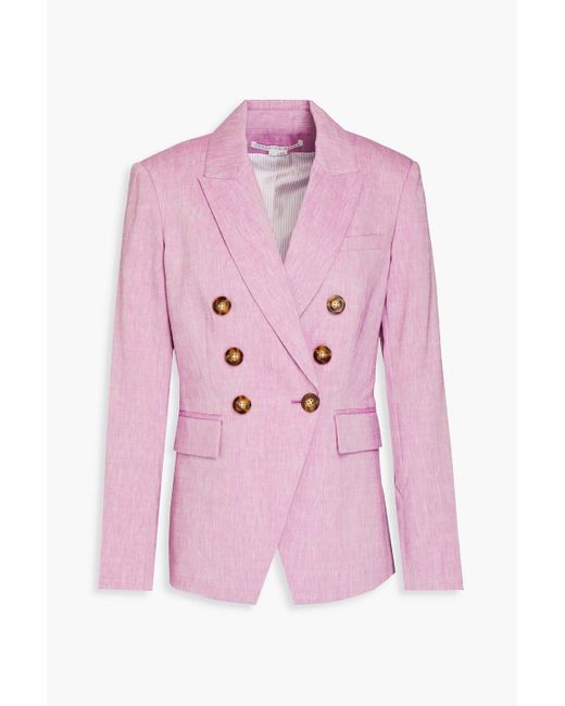Veronica Beard Pink Lonny Double-breasted Linen-blend Oxford Blazer