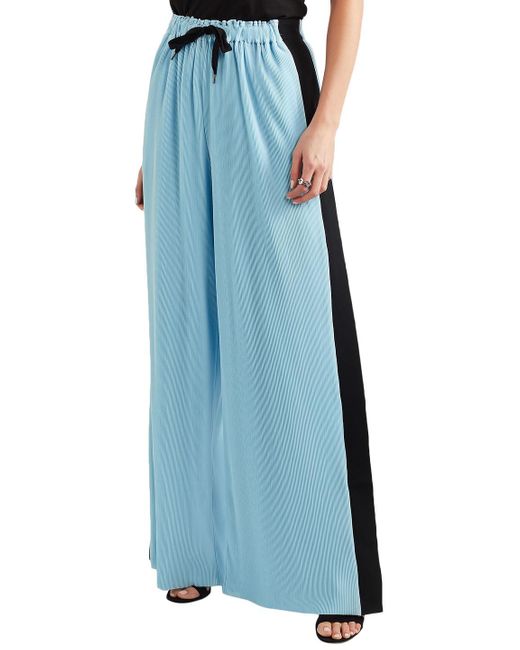 Roland Mouret Blue Haven Striped Plissé-jersey Wide-leg Pants
