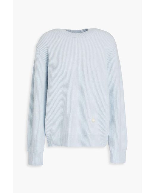 Tory Burch Blue Embroidered Ribbed Wool Sweater