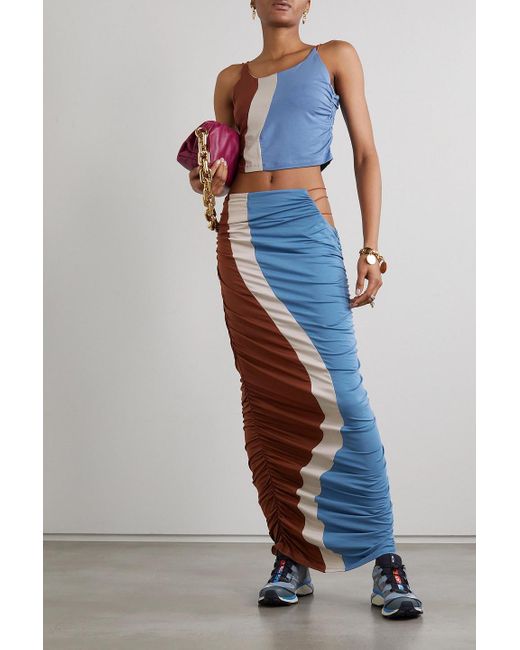 Ahluwalia Blue Cutout Color-block Ruched Stretch-lyocell Jersey Maxi Skirt