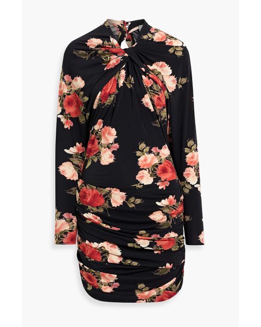 Magda Butrym Black Cutout Floral-Print Stretch-Jersey Mini Dress