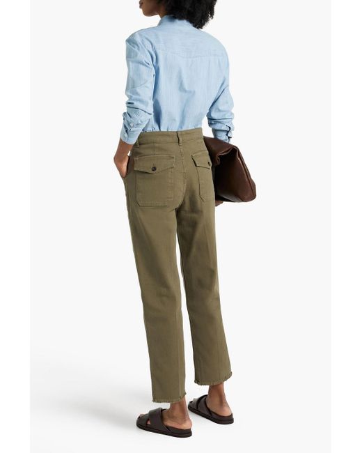 Khaki Green Cargo Utility Straight Leg Twill Trousers