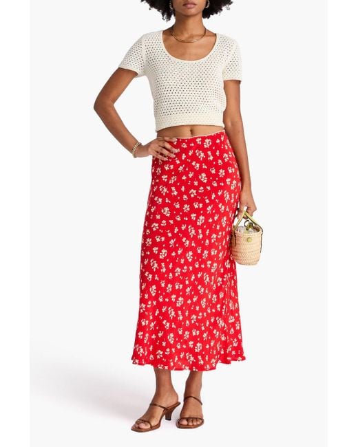 Rixo Red Midirock aus crêpe de chine aus seide mit floralem print
