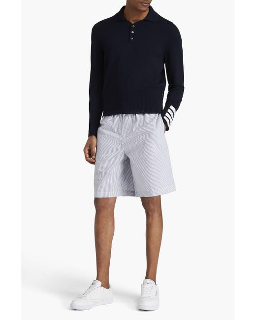 Thom Browne Blue Merino Wool Polo Sweater for men