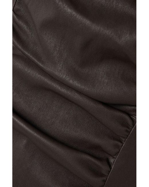 Staud Black Bowery Gathered Leather Midi Dress