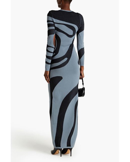Hervé Léger Blue Cutout Jacquard-knit Maxi Dress